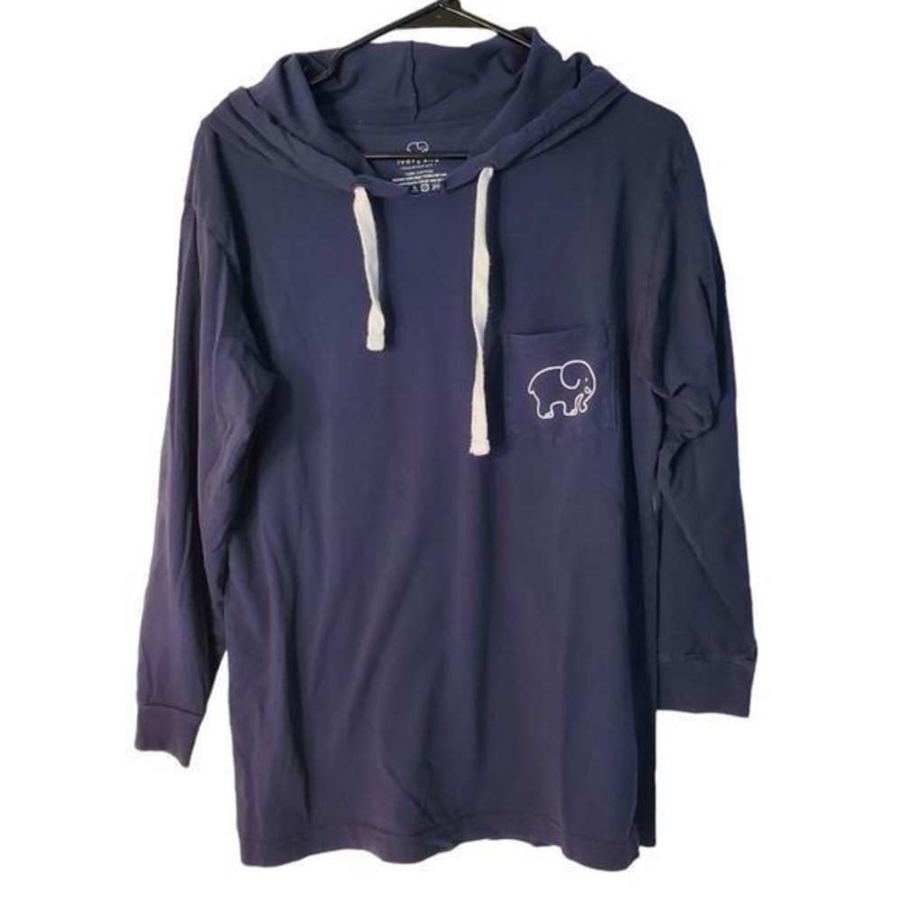 Ivory Ella Womens Small Navy Blue Long Sleeve Hooded Top Elephant Graphic